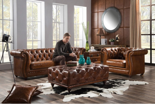Sofagarnitur Couch Polster Klassik 3+1 Sitzer Set Design Sofas Polster Leder Neu