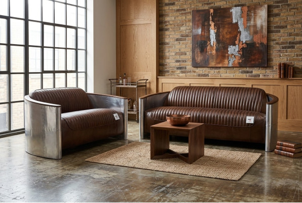 Sofagarnitur 3+2 Sitzer Sofa Couchgarnitur Couch Sessel Leder Vintage Retro NEU