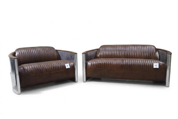 Sofagarnitur 3+2 Sitzer Sofa Couchgarnitur Couch Sessel Leder Vintage Retro NEU