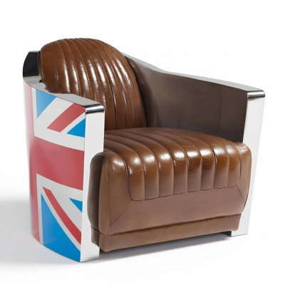 Union Jack Aviator Retro Clubsessel Braun Leder Vintage Sessel Möbel 