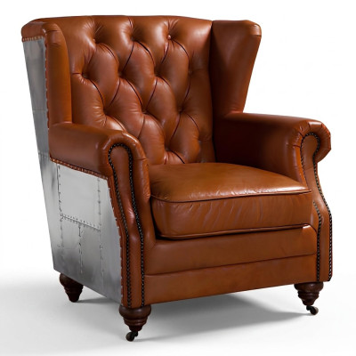 Ohrensessel Echtleder Vintage Cigar Ohrenbackensessel Fernsehsessel Ledersessel