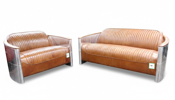 Luxus Vintage Aluminium Leder Sofagarnitur Metall Möbel Couchen Sofas Polster