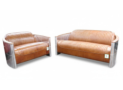 Luxus Vintage Aluminium Leder Sofagarnitur Metall Möbel Couchen Sofas Polster