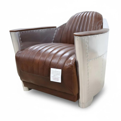 Club Sessel im Aviator-Stil Lounge Design Chrom Art Deco Leder Cocktail