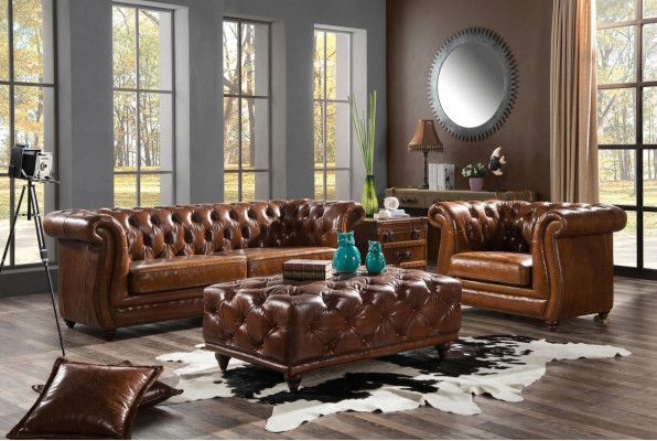 Vintage Chesterfield Sofagarnitur Couch Polster Sofa Leder 3+1 Sitzer Set 2tlg.