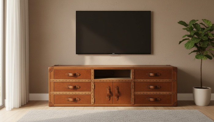 Vintage Kommode Sideboard Leder TV Lowboard Truhe Old Look Style Koffer Tisch