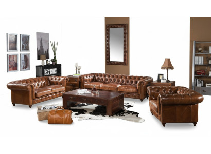 Design Club Lounge 4 Sitzer Sofa Ledersofa Dreisitzer Vintage Leder Chesterfield