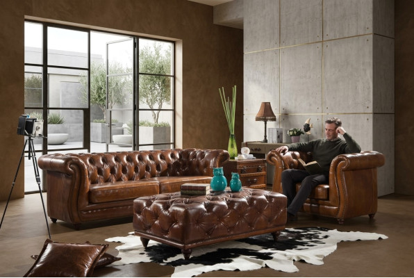 Design Clubsofa 3 Sitzer Sofa Ledersofa Dreisitzer Vintage Leder NEU