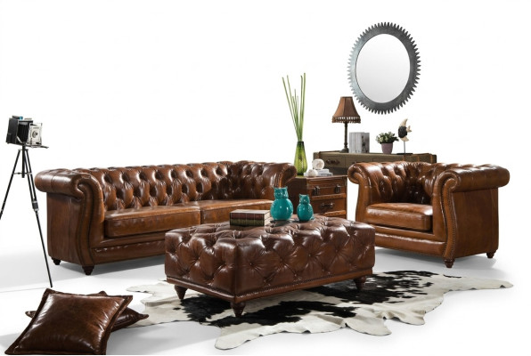 Design Clubsofa 3 Sitzer Sofa Ledersofa Dreisitzer Vintage Leder NEU