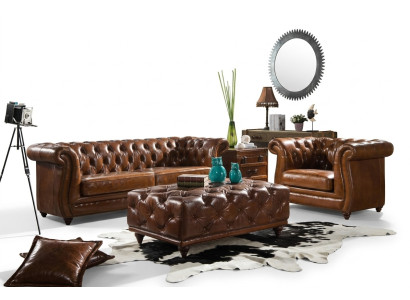 Design Clubsofa 3 Sitzer Sofa Ledersofa Dreisitzer Vintage Leder NEU