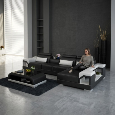 Couch Ecksofa Leder Wohnlandschaft Garnitur Design Modern Sofa L-Form mit USB