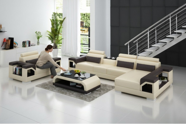 Wohnlandschaft Ecksofa L Form Sessel Set Garnitur Modern Sofa Leder Sitz Ecke