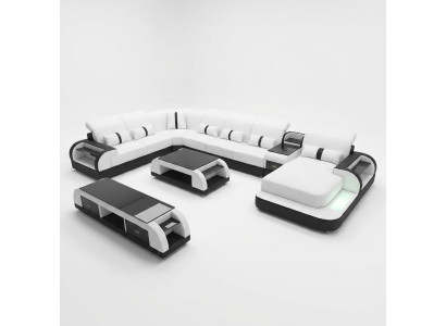 Wohnlandschaft Couch Polster Sofa Garnitur 3tlg. Set Couchtisch Sideboard Leder