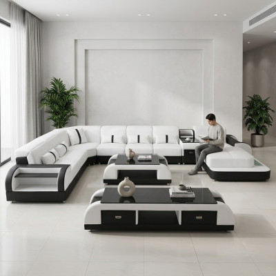 Wohnlandschaften Ecksofa Couch Garnitur Leder Polster Sitz Ecke Sofa USB Sound