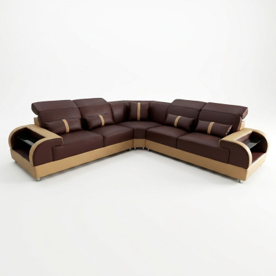 Couch Ecksofa Leder Wohnlandschaft Garnitur Design Modern Sofa L-Form LED USB