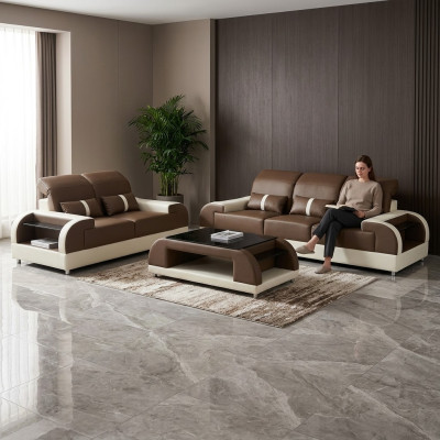 Designer Möbel Moderne 3+3 Sitz Sofagarnitur Set Couch Sitz Sofa Ledersofa Neu