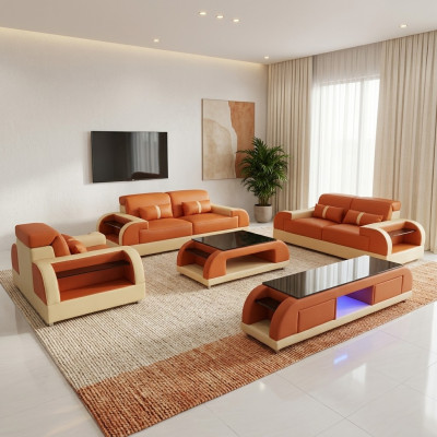 Design Sofagarnitur 3 2 1 Sitzer Couchtisch 4 tlg.Wohnzimmer Set USB Komplett