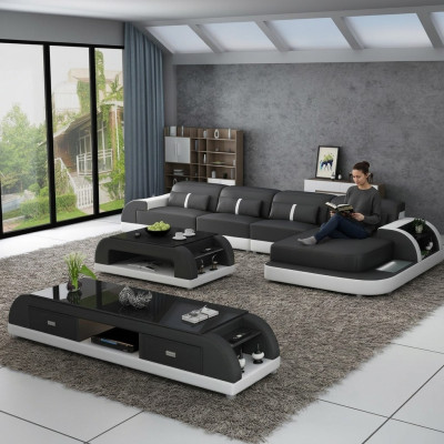 Wohnlandschaft Ecksofa L-Form Sofa Couch Design Couch Leder Modern Polster Neu