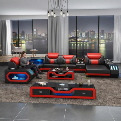 Design Big Sofa mit USB Ecksofa Couch Wohlandschaft U Form Leder Textil Ecke