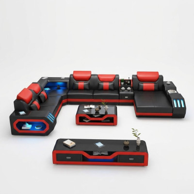 Design Big Sofa mit USB Ecksofa Couch Wohlandschaft U Form Leder Textil Ecke