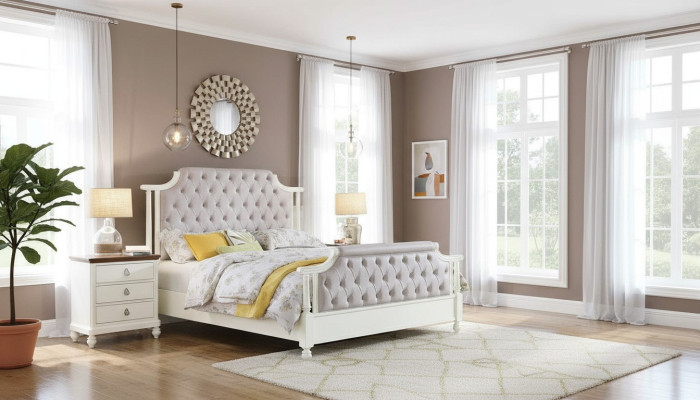 Schlafzimmer Set Bett 2x Nachttisch 3tlg. Betten Gründer Zeit Luxus Chesterfield