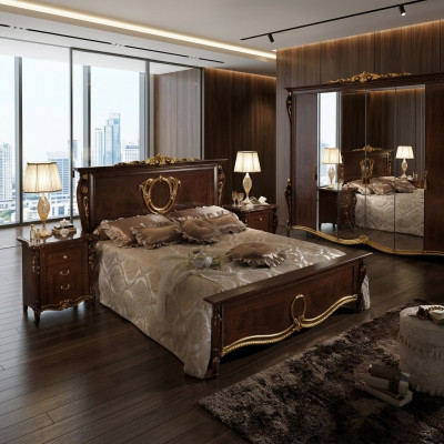 Klassisches Schlafzimmer Set Bett 2x Nachttisch Luxus Betten Möbel 3tlg Holz Neu