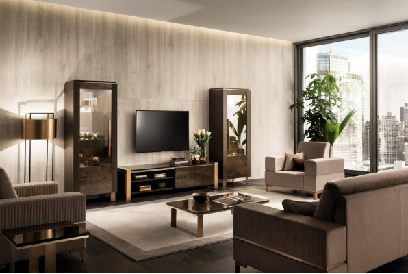 Wohnwand TV Lowboard Elegante Vitrine Wohnzimmer Design Klassisch 3tlg.
