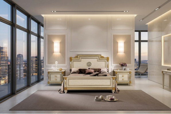Bett + 2x Nachttisch 3 tlg. Schlafzimmer Set Designer Luxus Schlafzimmer Barock
