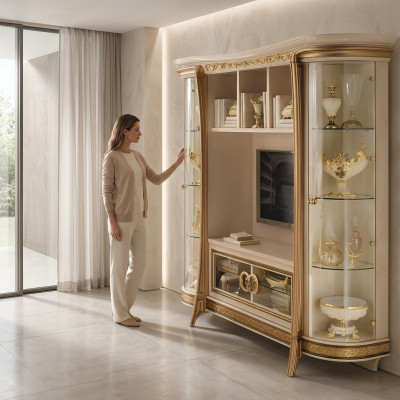 Designer Wohnzimmer TV Anbauwand Medienwand Fernsehwand Fernsehschrank Wohnwand