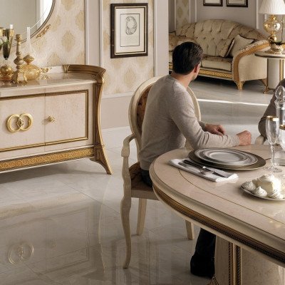 Stuhl Design Wohnzimmer Esszimmer Holz Stühle Polster Armlehne arredoclassic