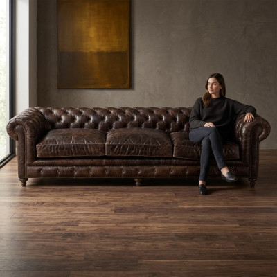 Braunes Chesterfield Sofa Couch Polster Stoff Leder Couchen Polster Garnitur Big XXL