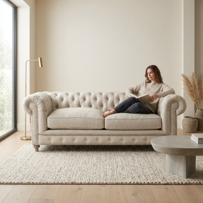 Weißer Polster Chesterfield 3-Sitzer Luxus Wohnzimmer Sofa