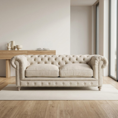 Weißer Polster Chesterfield 3-Sitzer Luxus Wohnzimmer Sofa