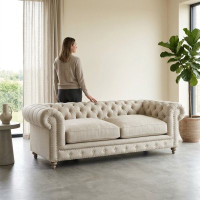 Weißer Chesterfield Luxus Dreisitzer Moderner 3-er Wohnzimmer Couch