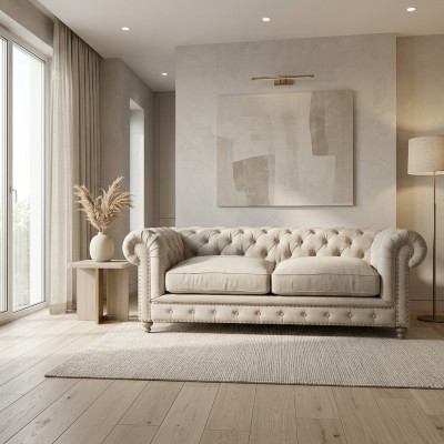 Weißer Chesterfield Luxus Dreisitzer Moderner 3-er Wohnzimmer Couch