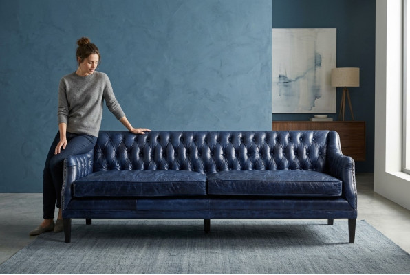 Blaue Chesterfield Sofa Couch Polster Stoff Leder Couchen Garnitur 4 Sitzer neu