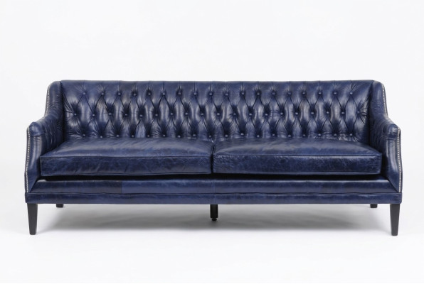 Blaue Chesterfield Sofa Couch Polster Stoff Leder Couchen Garnitur 4 Sitzer neu