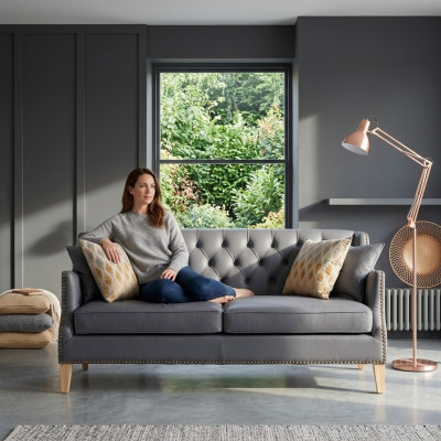 Couch Graue Chesterfield Büro Sofa Emfpangs Couchen Leder Textil Neu jvmoebel ®