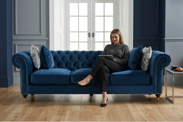 Blaues Chesterfield Sofa Luxus Wohnzimmer Couch Stoffsofa