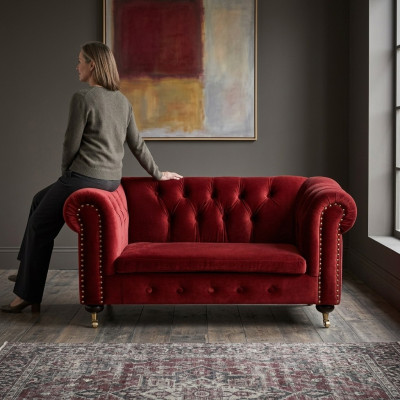 Rote Barock Sofa Couch - Chesterfield Stoff 2 Sitzer Leder Textil jvmoebel ® NEW