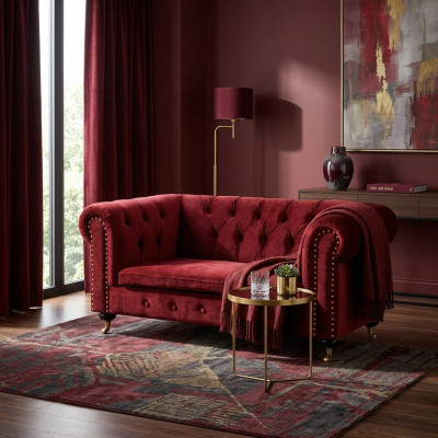 Rote Barock Sofa Couch - Chesterfield Stoff 2 Sitzer Leder Textil jvmoebel ® NEW