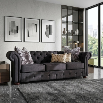 Leder Sofa Couch - Royal Grau Polster Dreisitzer Couch Garnitur Neu