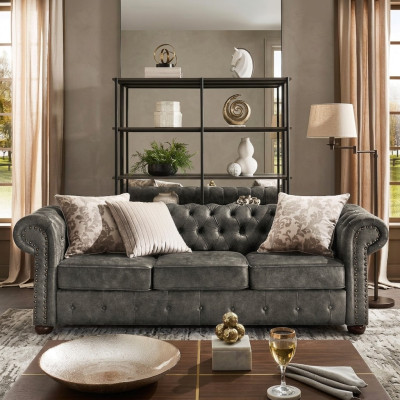 Chesterfield 3 Sitzer Klassische Luxus Barock Rokoko Sofa Textil Leder Couch Neu