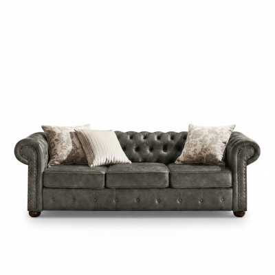 Chesterfield 3 Sitzer Klassische Luxus Barock Rokoko Sofa Textil Leder Couch Neu