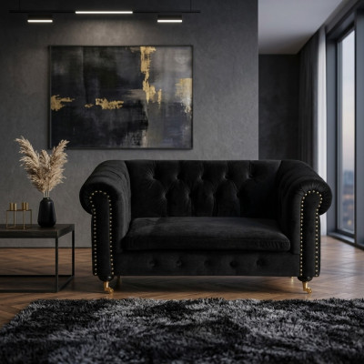 Chesterfield 2 Sitzer Klassische Luxus Barock Rokoko Sofa Textil Leder Couch