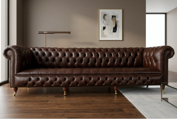 Braunes Chesterfield 4 Sitzers Klassische Luxus Barock Rokoko Sofa