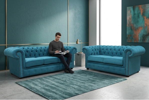 Sofagarnitur 3+2 Sitzers Klassische Luxus Sofa Couch Chesterfield Textil Leder
