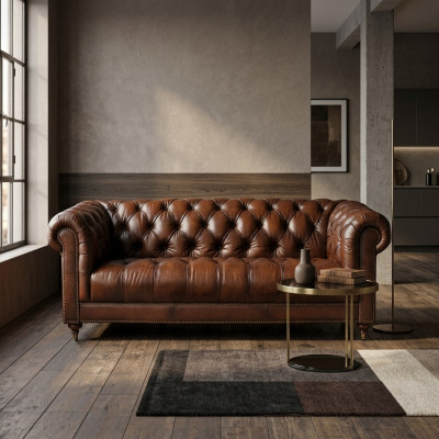Klassische Leder Couch - Braune Chesterfield Stoff Sofa 3 Sitzer  Neu jvmoebel ®