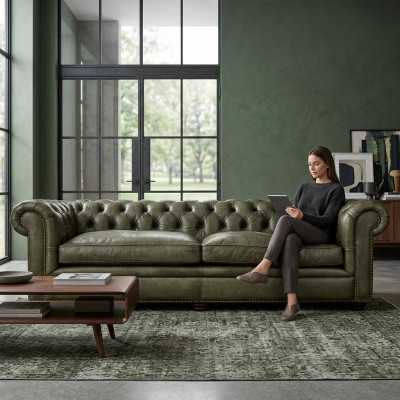 Elegante Wohnzimmer Couch Viersitzer Chesterfield Leder Stoff Couchen Sofa Neu