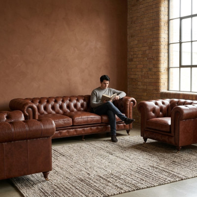 Sofagarnitur 3+1+1 Sitzers Klassische Luxus Chesterfield Sofa Leder